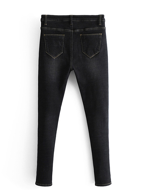Trendy Black Rivet Decorated Jeans
