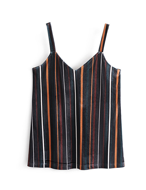 Trendy Multi-color Stripe Pattern Decorated V Neckline Vest