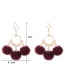 Fashion Claret Red Pom Ball Decorated Earrings