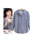Fashion Blue+white Stripe Pattern Decorated Embroidery Shirt