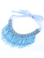 Vintage Blue Tassel Design Pure Color Beads Necklace