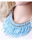 Vintage Blue Tassel Design Pure Color Beads Necklace