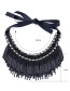 Vintage Black Beads Decorated Tassel Design Necklace