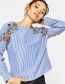 Fashion Blue+white Embroidery Flower Decorated Shirt