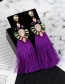Fashion Purple Geometric Shape Diamond Decorated Tassel Earrings