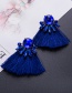 Personality Dark Blue Diamond Decorated Tassel Earrings