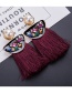 Exaggerated Purple Sector Shape Design Tassel Earrings