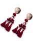 Exaggerated White Beads Decorated Long Tassel Earrings