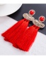 Personality Red Full Diamond Decorated Tassel Earrings