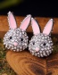 Fashion White+pink Rabbits Decorated Pom Earrings