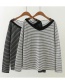 Fashion Black Stripe Pattern Decorated V Neckline Shirt