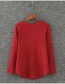 Fashion Red Heart Shape Neckline Design Pure Color Sweater