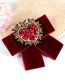 Trendy Claret Red Heart Shape Decorated Bowknot Brooch