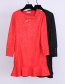 Fashion Red Pure Color Decorated Long Sleeves Dress