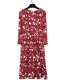 Fashion Claret Red Flower Pattern Decorated Long Dress