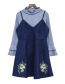 Fashion Blue Flower Pattern Decorated Dress (2pcs)