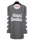 Fashion Black+gray Letter Pattern Decorated Round Neckline Shirt