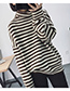 Trendy Brown Stripe Pattern Decorated High-neckline Sweater