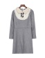 Trendy Gray Flower&pearls Decorated Long Sleeves Dress