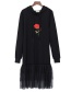 Trendy Black Embroidered Flower Decorated Thicken Dress