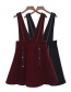 Trendy Claret Red V Neckline Design Pure Color Dress