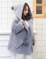 Trendy Gray Fuzzy Ball Decorated Pure Color Loose Coat
