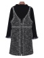 Trendy Gray+black Tassel Decorated Long Sleeves Dress(2pcs)