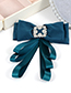 Elegant Navy Square Shape Decorated Bowknot Brooch