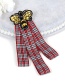 Fashion Red+white Bee Decorated Grid Design Brooch