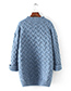 Fashion Blue Round Neckline Design Pure Color Sweater