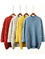 Fashion Blue Round Neckline Design Pure Color Sweater