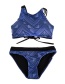Fashion Blue Pure Color Decorated Swimwear