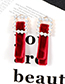 Elegant Red Square Shape Decorated Earrings