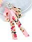 Fashion Dark Pink Oval Shape Diamond Decorated Brooch