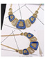 Exaggerated Sapphire Blue Square Shape Decorated Necklace