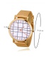 Fashion Rose Gold Grid Pattern Decorated Round Dial Watch