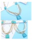 Fashion Blue Trapezoid Shape Decorated Pearls Necklace