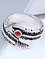 Vintage Red+antique Silver Leaf Shape Decorated Ring