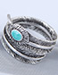 Vintage Silver Color+blue Leaf Shape Decorated Ring