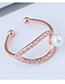 Fashion Rose Gold Pearl&diamond Deocrated Opening Ring