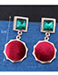 Fashion Red+green Square Shape Decorated Earrings