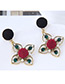 Sweet Red+black Clover Shape Decorated Pom Earrings