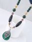 Elegant Green+black Leaf Pendant Decorated Long Necklace