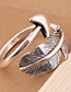 Elegant Antique Silver Feather Shape Design Pure Color Ring