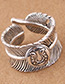 Elegant Antique Silver Leaf Shape Design Pure Color Ring