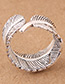Elegant Antique Silver Leaf Shape Design Pure Color Ring