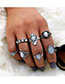 Fashion Antique Silver Oval Shape Gemstone Decorated Ring(7pcs)