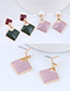 Elegant White+pink Square Shape Design Color Mathcing Earrings