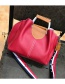 Fashion Red Pure Color Decorated Handbag