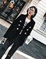 Fashion Black Pure Color Decorated Long Sleeves Coat
